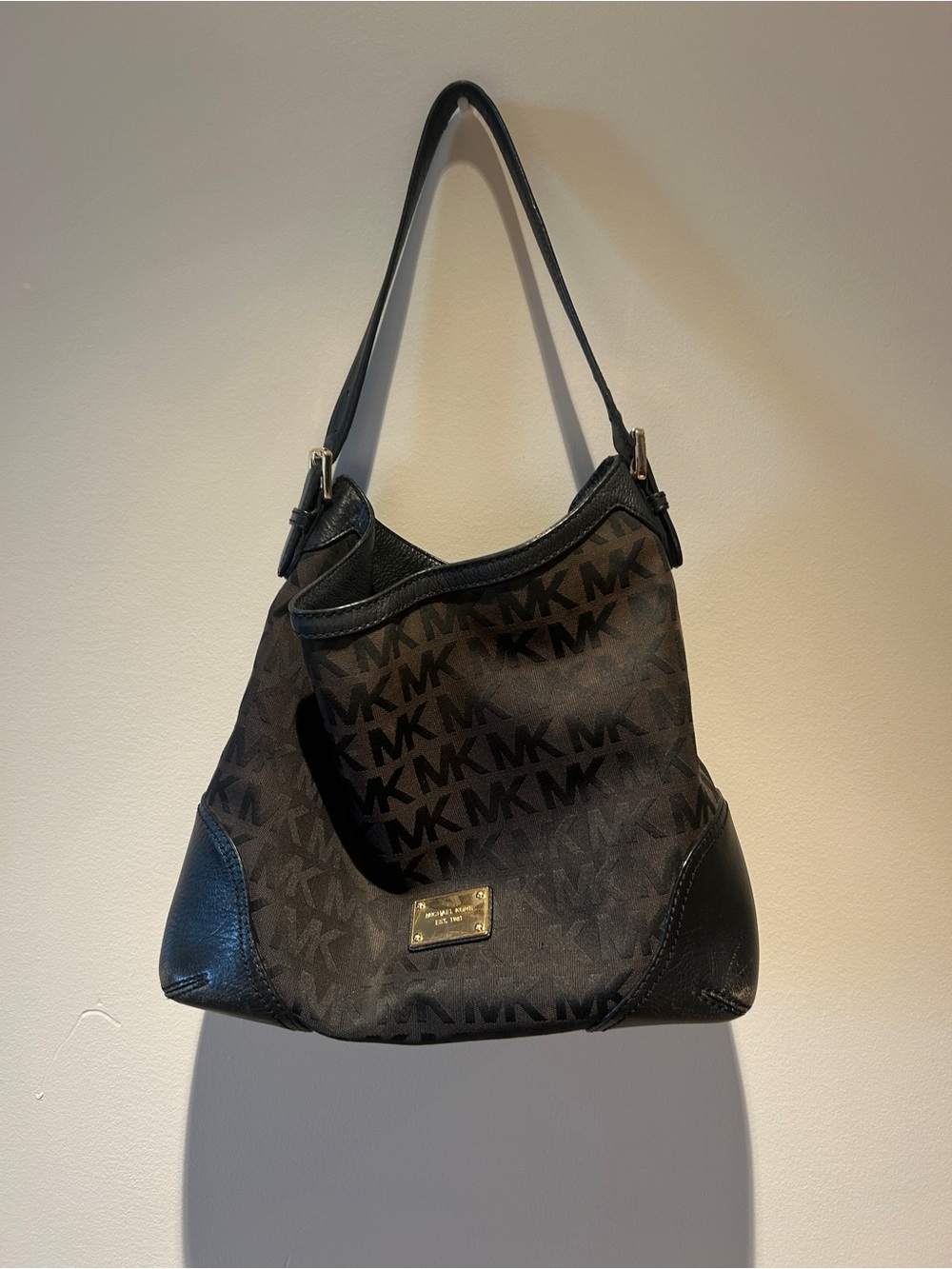 Michael Kors Brown and Black MK Logo Hobo Bag